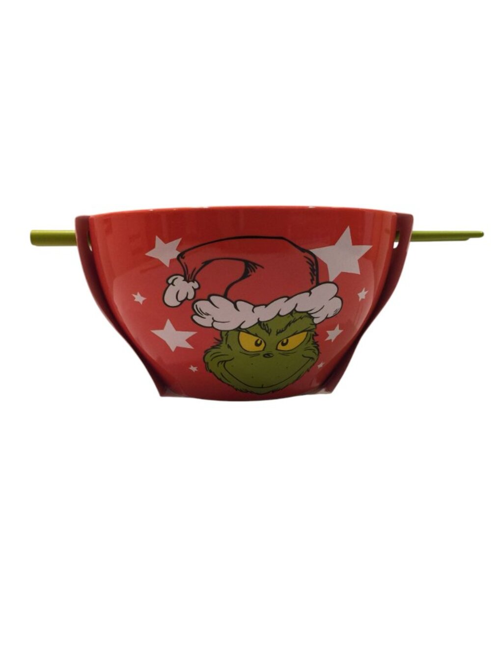 The GRINCH Dr Seuss DECK THE HALLS Red Ramen Bowl with Green Chopsticks